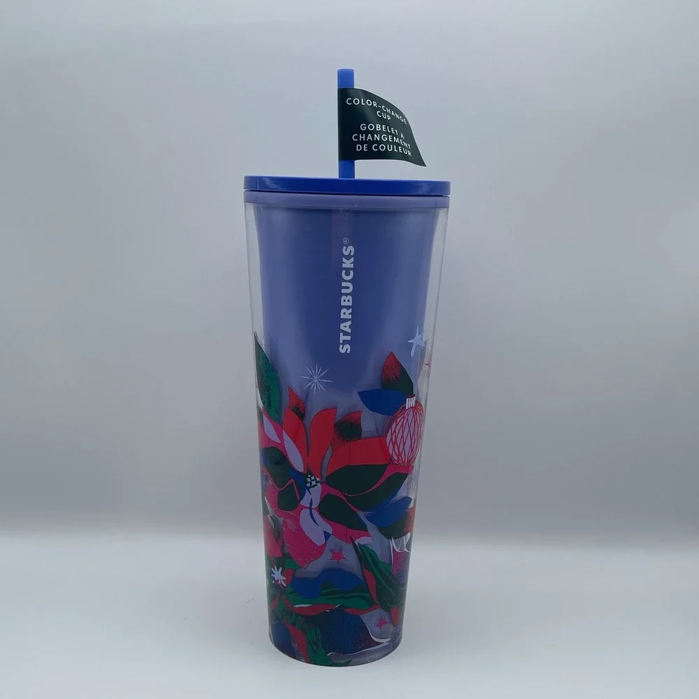 Starbucks 2023‎ Color Changing Holiday Poinsettia Tumbler 24oz With Straw